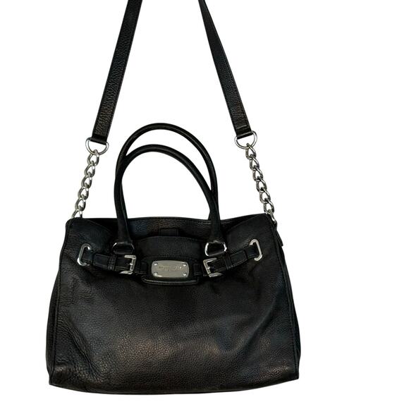 MICHAEL KORS Hamilton East West Black Pebbled Leather Satchel Shoulder Tote Bag - Picture 1 of 10